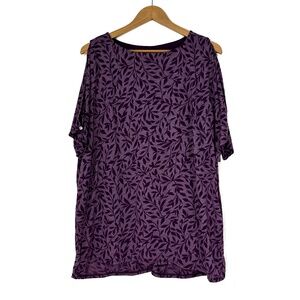 JM Collection Women’s Size Large Purple Leaf Print Split Sleeve Boat Neck Top